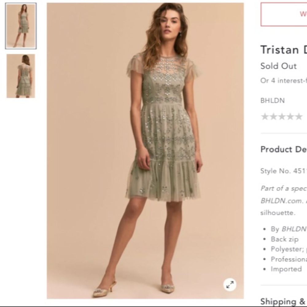 BHLDN Green Dress Size 4